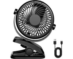 Mini-USB-ventilator, stille clip, tafelventilator met oplaadbare batterij, 3 snelheden, 360 draaibare instelbare snelheden voor slaapkamer, kantoor, kinderwagen en camping