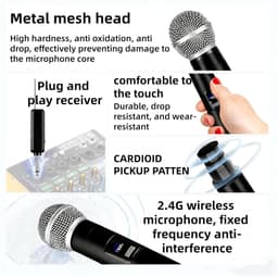 Draadloos microfoonsysteem voor 2 personen, 2.4G Dual Handheld Draadloos Metaal Dynamisch Microfoonsysteem met Oplaadbare Ontvanger, voor Karaoke Zingen, Bruiloft, DJ, Feest, Toespraak, Kerk — thumbnail 2