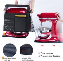 Mixer Opbergtas - Apparaat Beschermhoes - Keuken Organisatie - Afneembare Schuifmat - 4.5/5/6/7/8 Quart - Zwart — thumbnail 5