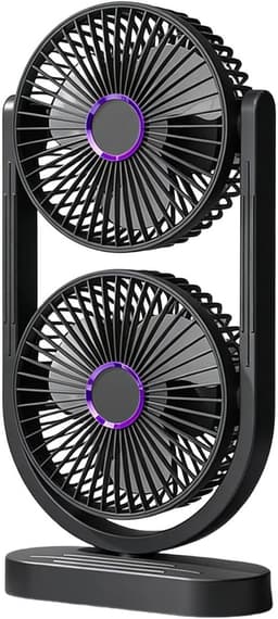 Ventilator - Tafelventilator - stille oplaadbare bureauventilator met dubbele kop - verstelbare hoek - draagbaar en compact formaat - ideaal voor studentenkamers - slaapkamers en kantoren — thumbnail 4