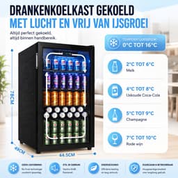 Celestul Drankenkoelkast 90L - Mini Koelkast voor Bier Wijn & Frisdrank - 126 Blikjes - Glazen Deur - LED - Stil - Instelbare Temperatuur - 49×44,5×78cm - Zwart — thumbnail 2