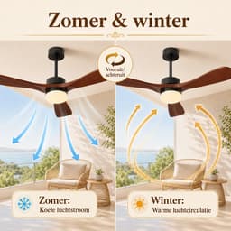 MUPOO hout Grote Plafondventilator met Verlichting 132 cm -Stille DC Motor- Zomer- en Winterstand & Dimbare-APP & Afstandsbediening -6 Snelheden & Timer- Houten Bladen- Ventilator Lamp Plafond voor Woonkamer, Slaapkamer & Eetkamer — thumbnail 4