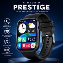 Cinturio Prestige Smartwatch Heren en Dames - Stappenteller - Bluetooth Bellen - Hartslagmeter - Slaapmonitor - 100+ Sportmodi - IP67 - iOS & Android - Zwart — thumbnail 2