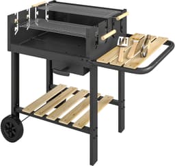 Premie Houtskool Barbecue - Smoker Barbecue - Houtskoolgrillwagen - Houtskoolgrill - met in 4 Standen Verstelbaar Grillrooster, Asbak, Wielen - BBQ voor Kamperen, Buiten, Tuin - 99,5 x 58 x 82 cm - Zwart — thumbnail 3