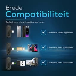 BeSparkz 2 in 1 Luxe Draadloze Microfoon - 2 Stuks - Lavalier - Windshields - Dasspeld - Lange Batterij - USB-C/Lightning - 2 Stuks - Plug & Play — thumbnail 3