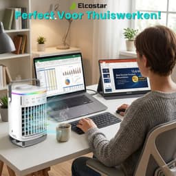 Elcostar® Premium Portable Airco - Mini Airco - 2026 Model - Mobiele Airco - Luchtkoeler 4-in-1 - 4 windsnelheden, 2 luchtbevochtingsstanden & Timer - Aircooler - Draagbare Airco - Lekvrij - Airco - Wit — thumbnail 4