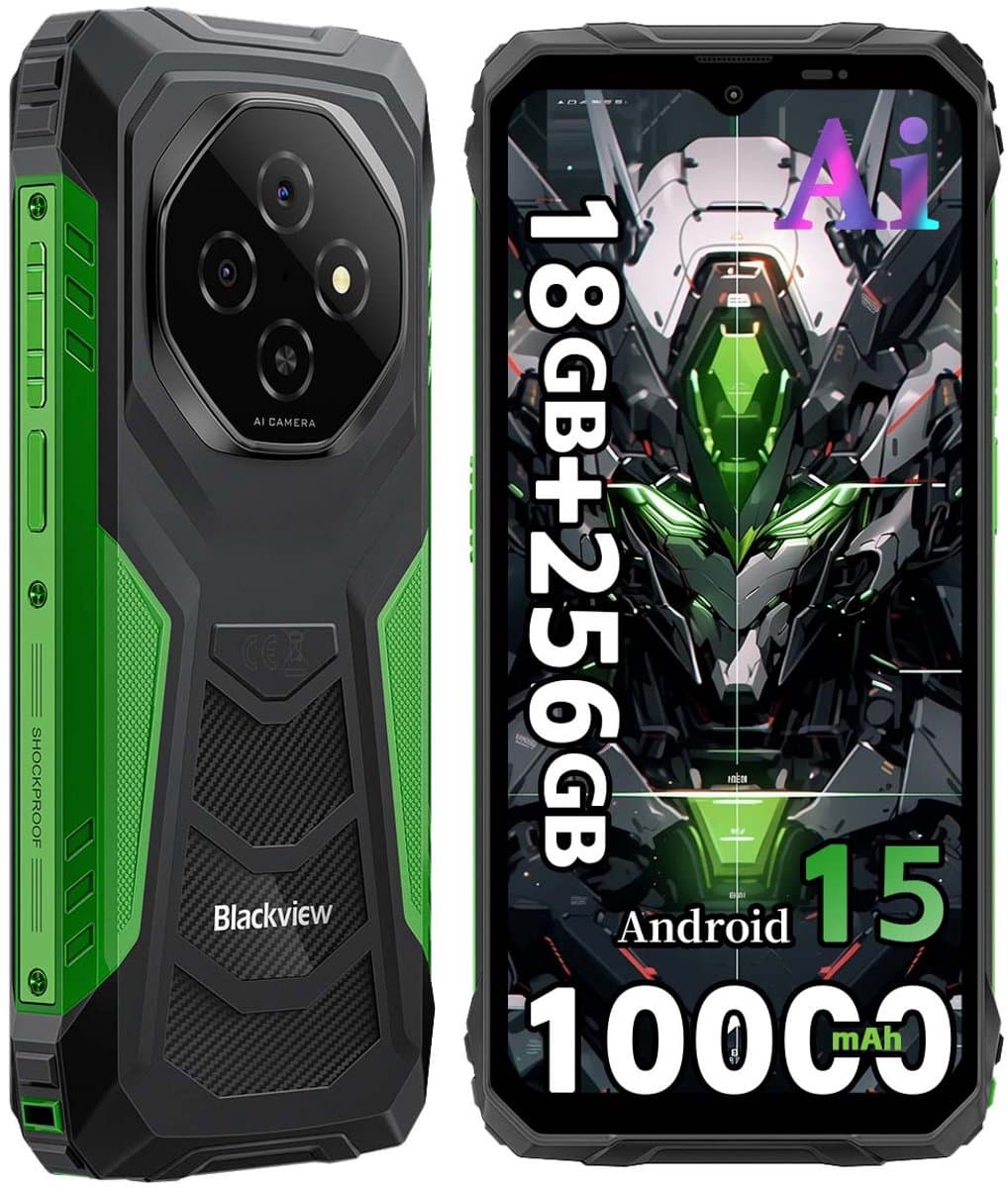 Blackview Robuuste Smartphone - 18 GB RAM - 256 GB ROM - 6,56 inch HD+ IPS - 10000 mAh - Dual SIM 4G - IP68 & IP69K Robuuste telefoon - Android 15 - GPS NFC - Groen — afbeelding 1