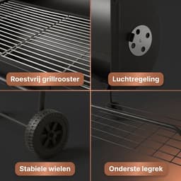 Cheqo® Houtskoolbarbecue - Cilinder BBQ op Wielen - Verrijdbare BBQ - Barbecue op Wielen - Houtskool Barbecue - Grillrooster - Ventilatieroosters - Tuin Barbecue - Warmhoudrek - Asopvangbak - Buiten Barbecue - Grillen op Houtskool - Deksel — thumbnail 4