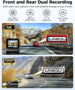 Auto Camera - Dashboard Recorder - Verkeersincidenten Vastleggen - 4K Voor en Achter - Met 64GB Kaart - Zwart — thumbnail 5