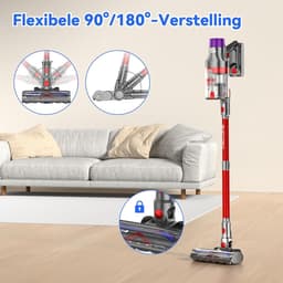 Steelstofzuiger Draadloos - Snoerloze Stofzuiger - Huis Schoonmaken - 600 Watt Kracht - 80 Min Werktijd - Rood — thumbnail 3