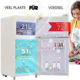 Retro Koelkast - Dubbeldeurs Koelkast - Vrijstaande Koelkast - Mini Koelkast – 72L – 39dB – LED - Pootjes - Keuken - 91cm - 2 Deuren - Wit — thumbnail 3