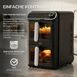 Heteluchtfriteuse Dubbel - Dubbele Kamer - Gezond Koken - Twee Zones - 11 Liter - Zwart — thumbnail 2