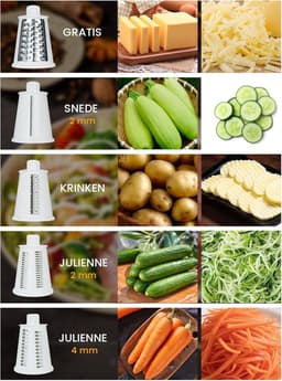 Kaasrasp Groentesnijder - Keukenmachine - Snel Ingrediënten Snijden - 5-in-1 Messensysteem - 19 x 14.5 x 29 cm - Groen — thumbnail 4