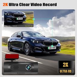Dashcam Auto, 2K WiFi met App Controle, Dashcam Voorkant Binnenkant met 64GB SD Kaart, Ingebouwd Display 1.5 inch, Dashcam Ondersteunt Parkeer Bewaking, G-Sensor, Lus Opname, Loop Recording — thumbnail 4