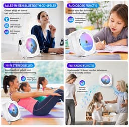 2 IN 1 Draagbare CD/DVD Speler Met HDMI - Bluetooth - USB - FM-Radio - AUX - Wand Monteerbaar - Wit — thumbnail 2