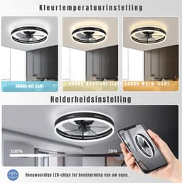 RUX® Plafonniere Met Ventilator - Plafondventilator - Plafondventilator Met Verlichting - Zwart - 45cm x 45cm x 20cm; 2.58 kg — thumbnail 1