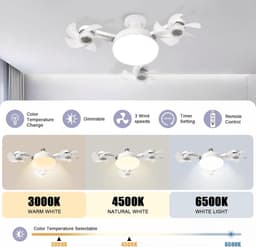 3 snelheden - Ventilatorlamp met afstandsbediening - Dimbare LED-lamp - Schroefbare plafondventilator - Eenvoudige installatie - Geschikt voor slaapkamer, keuken en werkruimtes — thumbnail 5