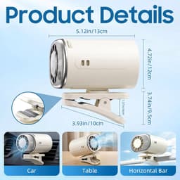VHV - Ventilator - Tafelventilator - Mini ventilator - Clip ventilator - Met LED-display - Clip-on Airconditioner voor in de auto - Mini-koelsysteem voor auto's - 360° draaibaar - Verstelbaar - 199 snelheden - Paars — thumbnail 2