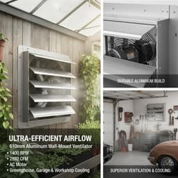 Linkforu – Inbouw Ventilator – Wandverkoeling voor Serre – Kweekkas – Zolder – Werkplaats - 4800 m³/h - 1400 tpm - met Motor — thumbnail 5