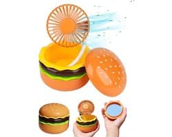 Hamburger Ventilator - Tafelventilator - Ingebouwde verborgen spiegel - 3 Snelheden - Kantelbaar - Draadloze Ventilator - Handventilator - Leuke - Binnen en buiten