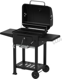 Houtskool Barbecue met Deksel en Wielen – Verrijdbare BBQ Grill – Thermometer – Verstelbare Kolenlade – Zijtafels – 54 x 42,5 cm Grillrooster — thumbnail 2