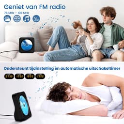 Discman - CD Speler met Bluetooth - Ingebouwde Speakers - FM Radio - Inclusief Afstandsbediening - USB & AUX - Koptelefoonaansluiting - LED Display - Zwart — thumbnail 5