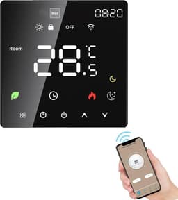 Slimme Thermostaat - Kamerthermostaat Verwarming - Vloerverwarming Bediening - WiFi Spraakbesturing - 86x86x40 mm - Zwart — thumbnail 1