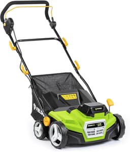 Verticuteermachine – Elektrische Gazonschraper – Mosverwijderaar – Gazonbeluchter – Accu Verticuteerder – Borstelloze Motor – Werkbreedte 38 cm met 16 Messen – 5 Instelbare Dieptes en Ergonomische Handgreep — thumbnail 3