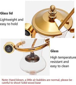 Cellista Sifon Koffiemaker 400ml - Vacuüm Koffiezetter - Belgische Koffiemaker - Gravity Brewer - Vintage Koffieset Goud - Retro — thumbnail 2