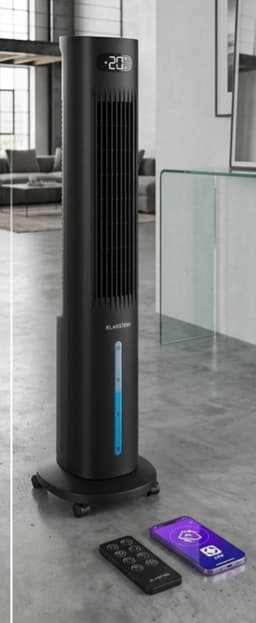 Luchtkoeler Verdampingskoeler 5L – Smart CoolBreeze Air Tower met Ionisator, App & Afstandsbediening, Timer, 3 Snelheden, 30 m², Energiezuinig 75W – Zwart Urbanhome — thumbnail 2