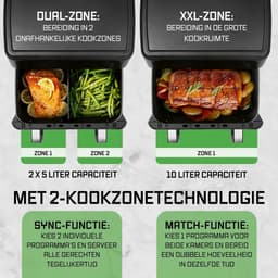 Heteluchtfriteuse - Dubbele Kamer - Gezond Koken - Vario Kamer Technologie - 10 Liter Capaciteit - Zwart — thumbnail 3