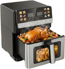 Heteluchtfriteuse XXL - Airfryer Keukenapparaat - Vetarm Koken - Twee Verwarmings-elementen - 10 Liter Capaciteit - Zilver Vierkant — thumbnail 1