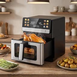 Heteluchtfriteuse XXL - Airfryer Keukenapparaat - Vetarm Koken - Twee Verwarmings-elementen - 10 Liter Capaciteit - Zilver Vierkant — thumbnail 5