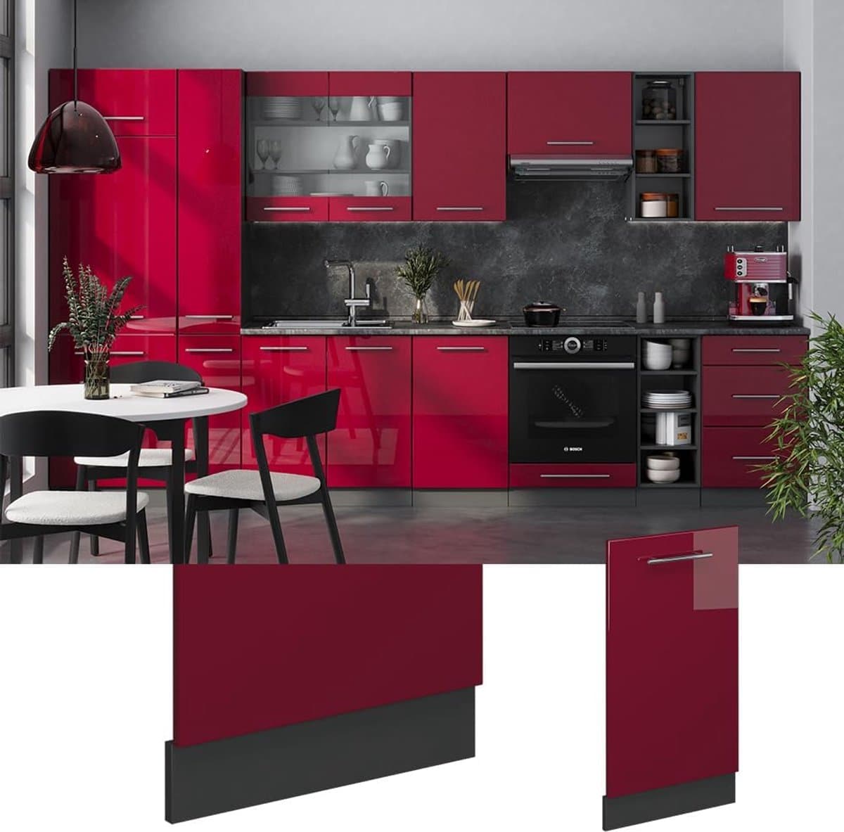 Vaatwasser frontpaneel - Keukenfront paneel - Keuken inbouwen - Bordeauxrode hoogglans afwerking - 45 cm breed - Bordeauxrood — afbeelding 1