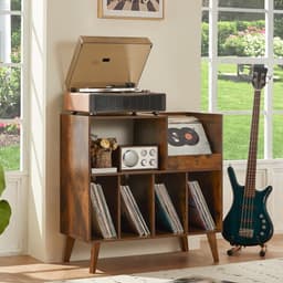 Platenstandaard - Platenspeler Meubel - Vinyl Platenrek voor 300 LP's - Vinyl Opslag met Presentatievlak - LP Houder - Albumhouder - Industrieel Design - Muziekkamer & Woonkamer - Grote Capaciteit - Vinyl Rek - Vintage Bruin & Zwart — thumbnail 2