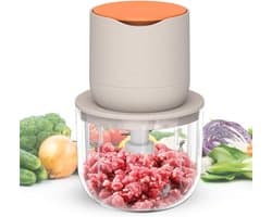 Draadloze elektrische keukenmachine, kleine elektrische hakmolen van 600 ml, geschikt voor het hakken en mixen van vlees, uien, groenten, knoflook, babyvoeding en andere voedingsproducten.