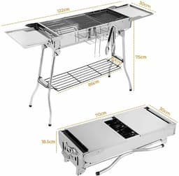 BBQ - Barbecues - BBQ houtskool - Draagbare Houtskool BBQ – Inklapbare RVS Barbecue met Zijtafels & Accessoires – Camping Grill met Ventilatie & Opbergrek - 122 × 30 × 75 cm — thumbnail 5