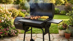 Houtskoolbarbecue House&Garden Smoker Pro XXL – BBQ Grillwagen met Deksel, Rookoven, Thermometer & Zijtafels – Grote Houtskool Grill Smoker voor Buiten – Verrijdbare Barbecue Grill met Schoorsteen – 147x126x126 cm – Zwart — thumbnail 4