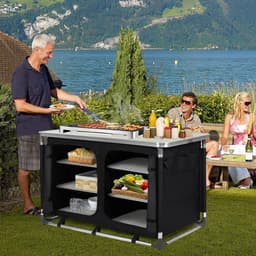 Campingkeuken met 6 Compartimenten, Opvouwbaar Keukenmeubel, Aluminium Frame, Ideaal voor Kamperen, Reiskeuken met Opbergruimte en Draagtas — thumbnail 5