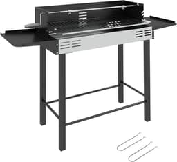 Houtskoolbarbecue BBQ-grill, verstelbaar rooster, 1 draaispit, 118 x 32 x 90 cm, Zwart + Zilver — thumbnail 1