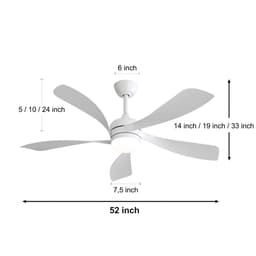 Plafondventilator Met Lamp - Stille ventilator - 5 ABS Bladen - Ø 52 inch - Dimbare lamp met 3 lichtstanden - 6 standen voor de windkracht - Met Afstandsbediening - LED's Light - Wit — thumbnail 3