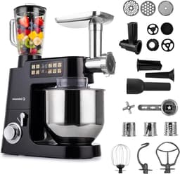 Keukenmachine - Keukenrobot Mixer - Bakken en Koken - Geïntegreerde Weegschaal - 8 Liter Kom - Zwart — thumbnail 1
