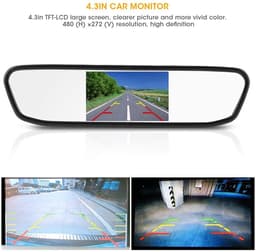 OmGoods - Dailygoody - Mirror Dash Cam - Achteruitkijkspiegelcamera - 4,3 Inch LCD - Nachtzicht - 170° Groothoek - 2-kanaals Ingang - Geschikt voor Auto en — thumbnail 3