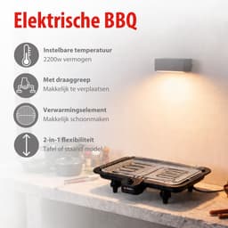 alpina Elektrische BBQ 2-In-1 2200W - Electrische BBQ Tafelmodel met Thermostaat - Elektrische Grill met Warmhoudfunctie - Tafelgrill Electrisch met Verstelbaar Rooster - 51 x 30 cm - Zwart — thumbnail 2