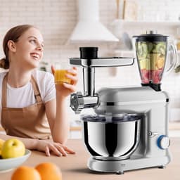 Keukenmachine - Mixer Robot - Thuis Bakken - Inclusief Vleesmolen - 5.5 Liter - Zilver — thumbnail 2