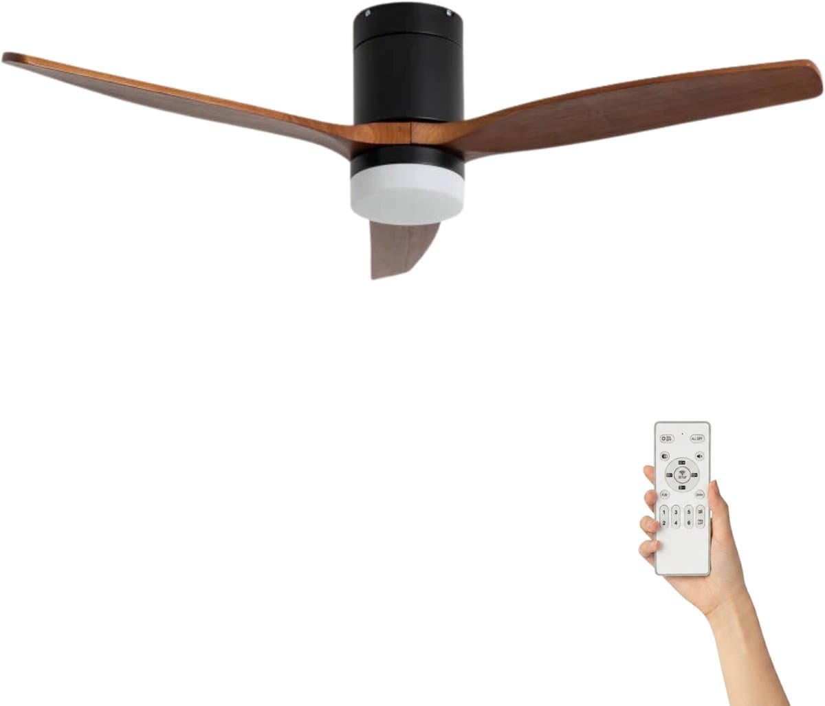 Fantiluxe - Filip - Plafondventilator met verlichting - Zwart Donker Hout - Ø132cm - Afstandsbediening - Met lamp - Plafond ventilator - Slaapkamer — afbeelding 1
