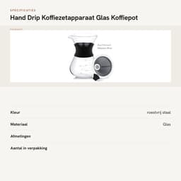 Dailygoods- Koffiezetapparaat 400ml - Hand Drip Koffiezetapparaat - Glas - Roestvrij Staal Filter - Zwart/Transparant - Compact 10x11,5x15cm — thumbnail 4