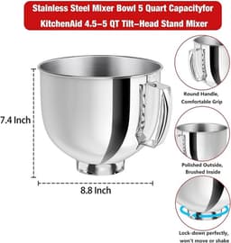 Keukenmachine Kom - Blender Vat - Mixen en Kneden - Roestvrij Staal 304 - 4.8 Liter - Zilverkleurig — thumbnail 3