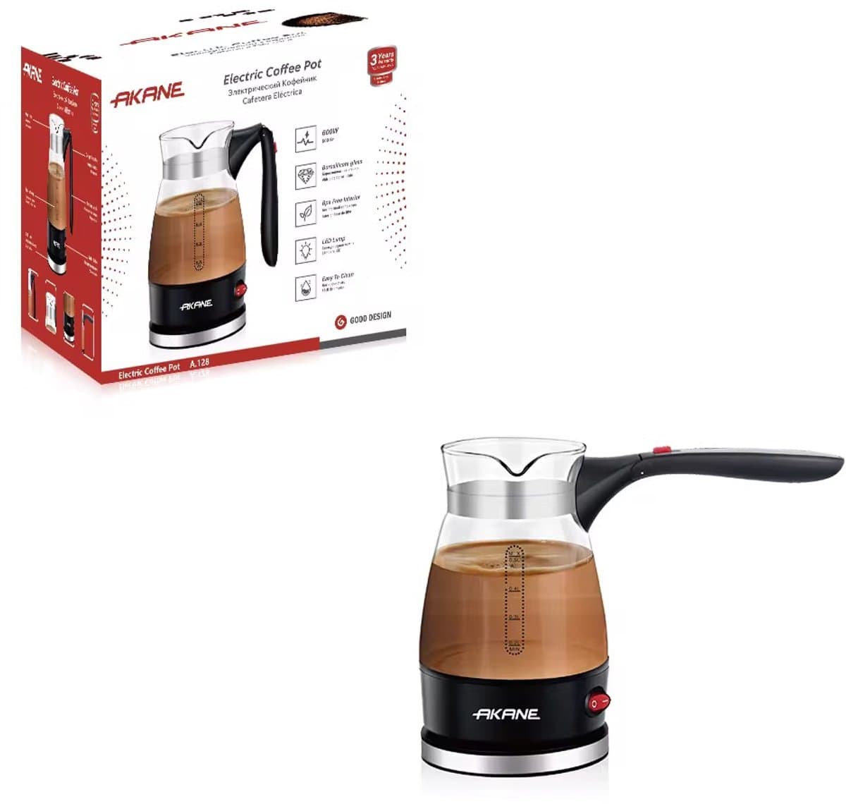 Akane Elektrisch Koffiezetapparaat | Espressomachine | 500 Ml Arabisch | inductie | Machine Pot Warmer Ketel | Turkse koffiekan | voor camping,Thuis, Thee, Koffie | Stijlvol | Zwart — afbeelding 1