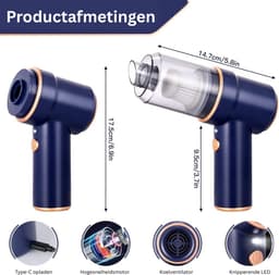HEZIVO® Auto Stofzuiger - Kruimeldief Draadloos - Autostofzuiger Oplaadbaar - Handstofzuiger 3-in-1 - Ook voor Huisdieren Haar - Blauw — thumbnail 5